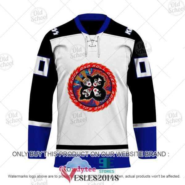 Personalized KISS Rock and Roll Over White Hockey Jersey, Trending Gifts For Fans - Vesles2014s 1