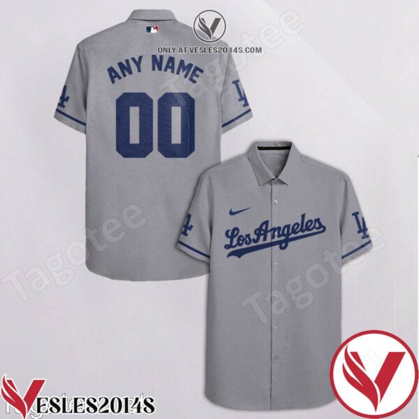 Personalized Los Angeles Dodgers Gray Hawaiian Shirt And Short, Unique Gifts For Friends - Vesles2014S 1