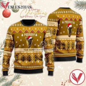 Personalized Merry Santa Hat Guinness Beer Ugly Christmas Sweater, Unique Winter Outfits For Fans - Vesles2014S  1