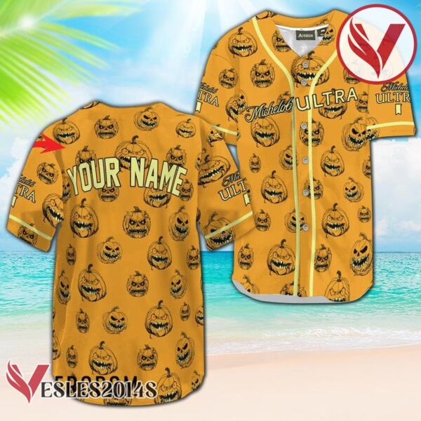 Personalized Michelob ULTRA Halloween Pumpkin Baseball Jersey, Perfect Gifts For Fans - Vesles2014S
