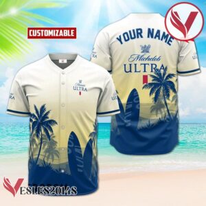 Personalized Michelob ULTRA Palm Tree Surfboard Baseball Jersey, Perfect Gifts For Fans - Vesles2014S