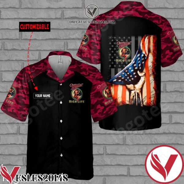 Personalized Miller High Life Camo Black Hawaiian Shirt And Short, Unique Gifts For Friends - Vesles2014S 1
