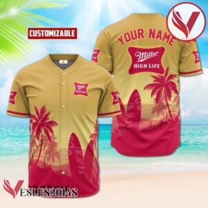 Personalized Miller High Life Palm Tree Surfboard Baseball Jersey, Perfect Gifts For Fans - Vesles2014S