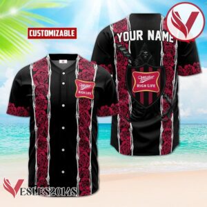 Personalized Miller High Life Pink Skeleton Rose Baseball Jersey, Perfect Gifts For Fans - Vesles2014S