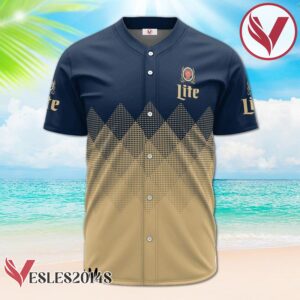 Personalized Miller Lite Beige And Blue Halftone Baseball Jersey, Perfect Gifts For Fans - Vesles2014S 2