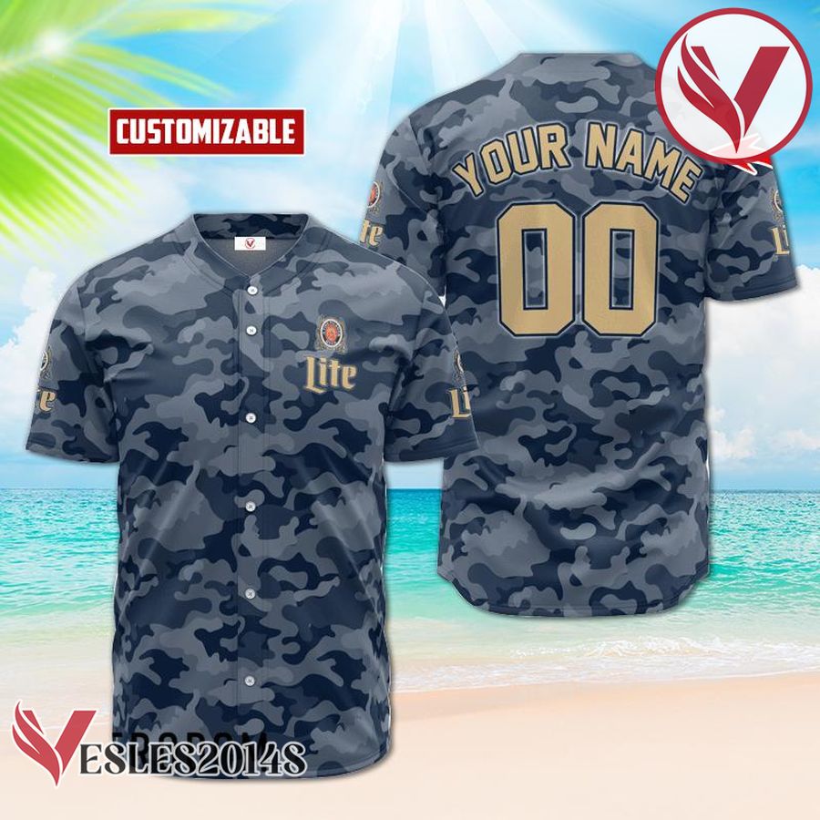 Personalized Miller Lite Blue Camouflage Baseball Jersey, Perfect Gifts For Fans - Vesles2014S