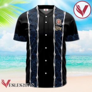 Personalized Miller Lite Blue Skeleton Rose Baseball Jersey, Perfect Gifts For Fans - Vesles2014S 2