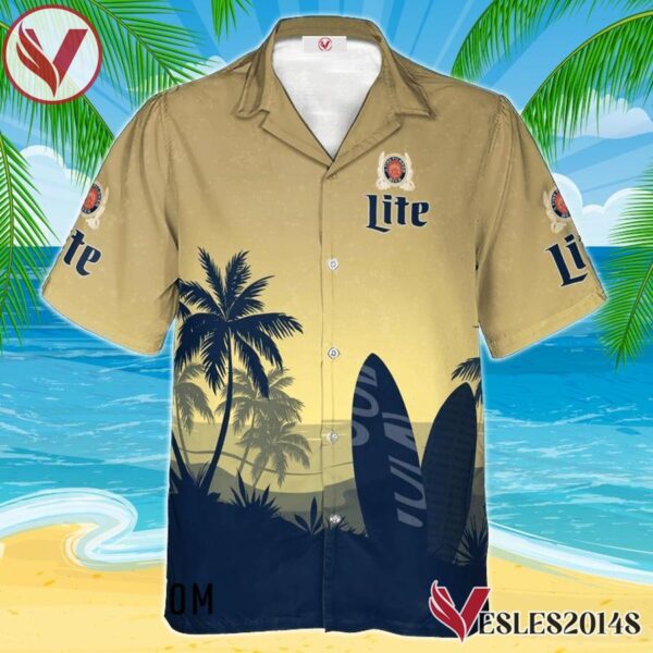 Personalized Miller Lite Palm Tree Surfboard Hawaiian Shirt, Best Summer Gifts For Fans - Vesles2014S 1