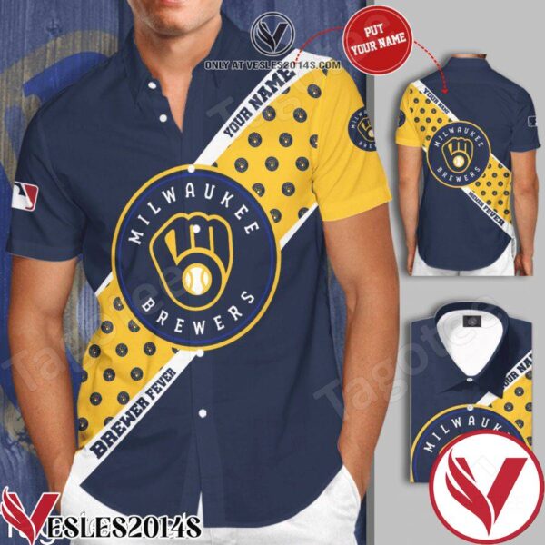 Personalized Milwaukee Brewers Cobalt Yellow Hawaiian Shirt And Short, Unique Gifts For Friends - Vesles2014S 1