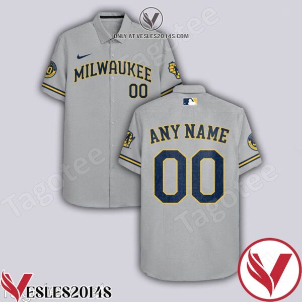 Personalized Milwaukee Brewers Gray Hawaiian Shirt And Short, Unique Gifts For Friends - Vesles2014S 1
