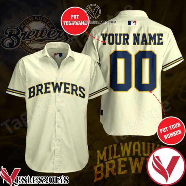 Personalized Milwaukee Brewers Light Yellow Hawaiian Shirt And Short, Unique Gifts For Friends - Vesles2014S 1