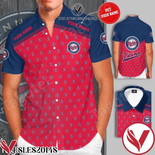 Personalized Minnesota Twins Logo Red Cobalt Hawaiian Shirt And Short, Unique Gifts For Friends - Vesles2014S 1
