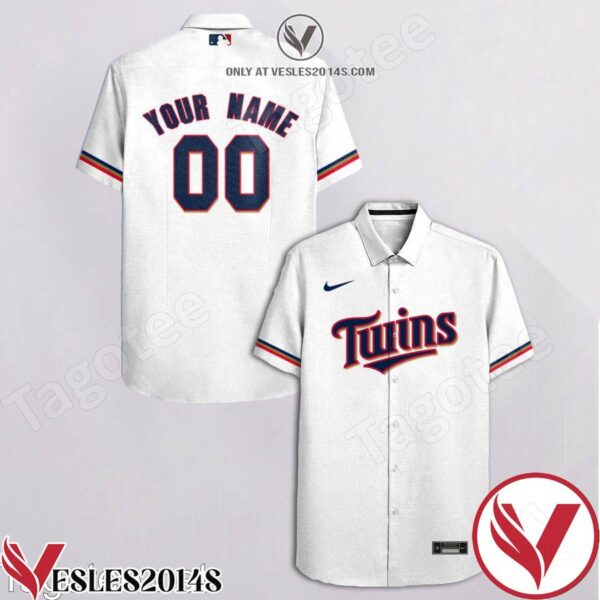 Personalized Minnesota Twins White Logo Branded Hawaiian Shirt And Short, Unique Gifts For Friends - Vesles2014S 1
