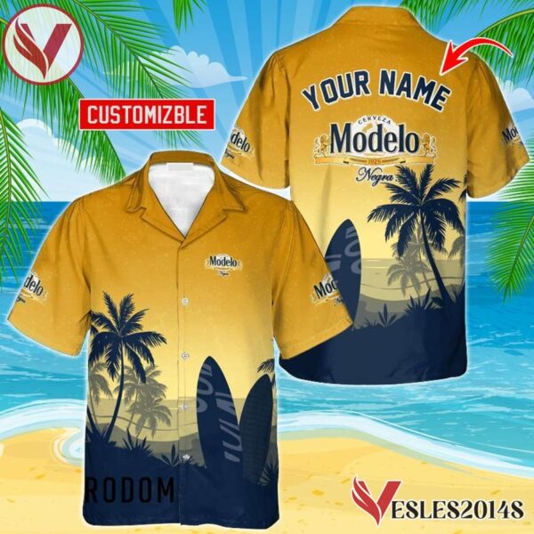 Personalized Modelo Negra Palm Tree Surfboard Hawaiian Shirt, Best Summer Gifts For Fans - Vesles2014S