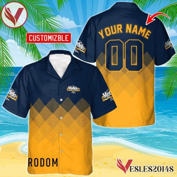 Personalized Modelo Negra Yellow And Blue Halftone Hawaiian Shirt, Best Summer Gifts For Fans - Vesles2014S