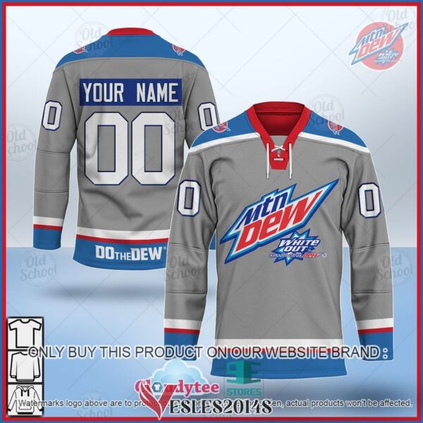 Personalized Mountain Dew White Out Grey Hockey Jersey, Trending Gifts For Fans - Vesles2014s