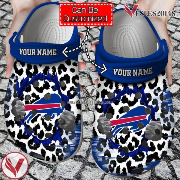 Personalized Name Logo Football Team Hands Ripping Through Leopard Style Clog Shoes, Unique Gift From  Vesles2014S