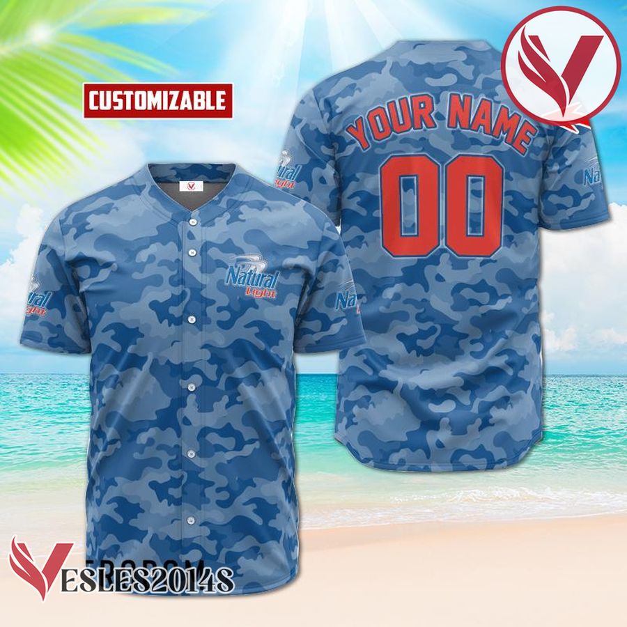 Personalized Natural Light Blue Camouflage Baseball Jersey, Perfect Gifts For Fans - Vesles2014S