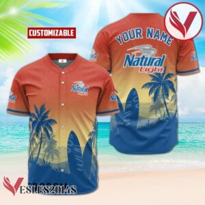 Personalized Natural Light Palm Tree Surfboard Baseball Jersey, Perfect Gifts For Fans - Vesles2014S
