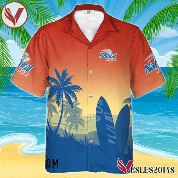 Personalized Natural Light Palm Tree Surfboard Hawaiian Shirt, Best Summer Gifts For Fans - Vesles2014S 1