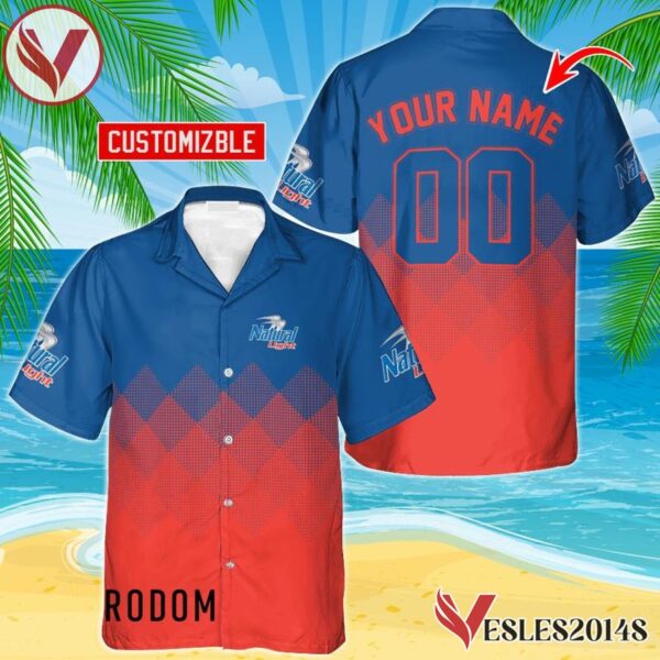 Personalized Natural Light Red And Blue Halftone Hawaiian Shirt, Best Summer Gifts For Fans - Vesles2014S