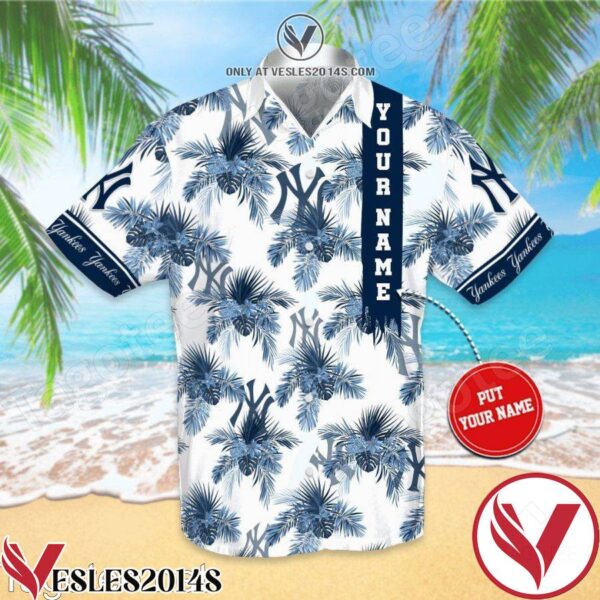 Personalized New York Yankees Palm Leaves White Hawaiian Shirt And Short, Unique Gifts For Friends - Vesles2014S 1