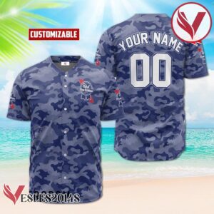 Personalized Pabst Blue Ribbon Blue Camouflage Baseball Jersey, Perfect Gifts For Fans - Vesles2014S