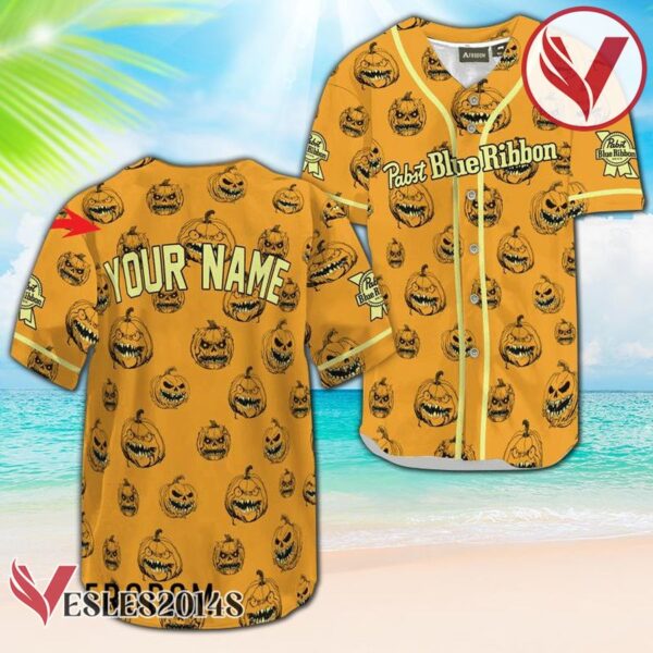 Personalized Pabst Blue Ribbon Halloween Pumpkin Baseball Jersey, Perfect Gifts For Fans - Vesles2014S