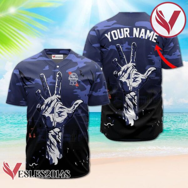Personalized Pabst Blue Ribbon Halloween Zombie's Hand Baseball Jersey, Perfect Gifts For Fans - Vesles2014S