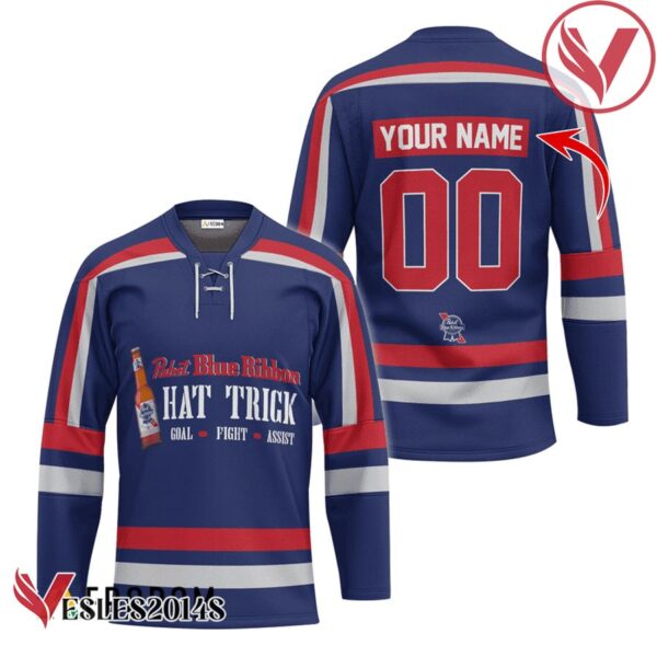 Personalized Pabst Blue Ribbon Hat Trick Hockey Jersey - Vesles2014S