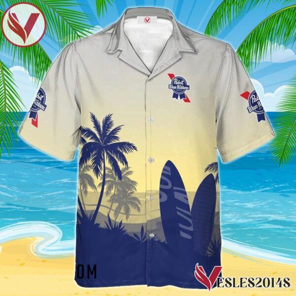 Personalized Pabst Blue Ribbon Palm Tree Surfboard Hawaiian Shirt, Best Summer Gifts For Fans - Vesles2014S 1