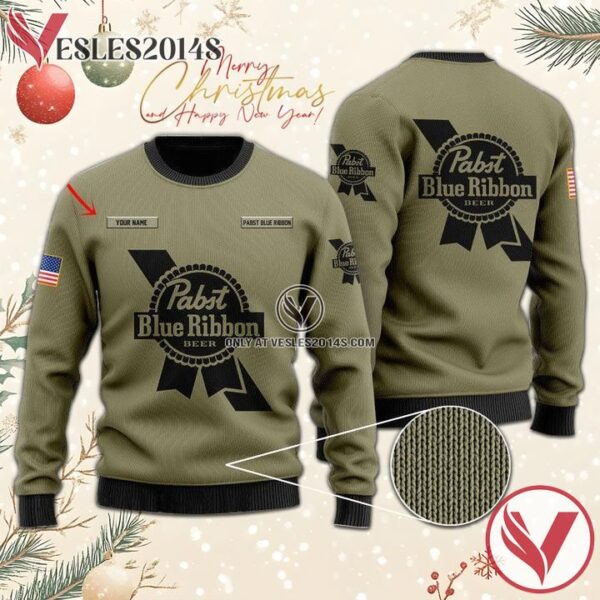 Personalized Pabst Blue Ribbon U.S Flag Sweater, Unique Winter Outfits For Fans - Vesles2014S  1