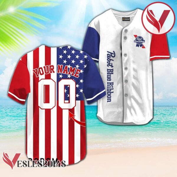Personalized Pabst Blue Ribbon USA Flag Fourth Of July Baseball Jersey, Perfect Gifts For Fans - Vesles2014S