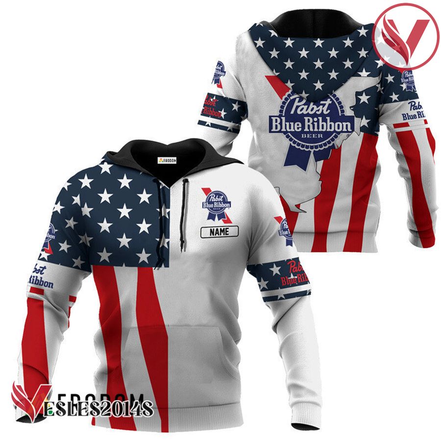 Personalized Pabst Blue Ribbon USA Flag Hoodie & Zip Hoodie - Vesles2014S
