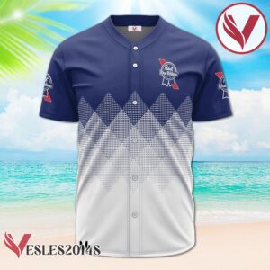Personalized Pabst Blue Ribbon White And Blue Halftone Baseball Jersey, Perfect Gifts For Fans - Vesles2014S 2