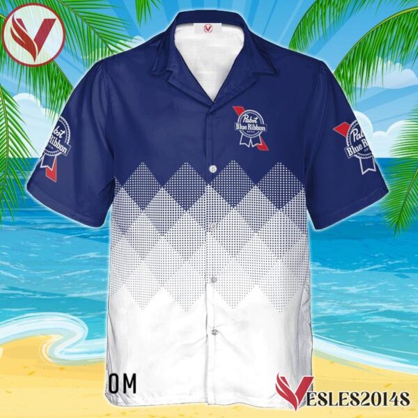 Personalized Pabst Blue Ribbon White And Blue Halftone Hawaiian Shirt, Best Summer Gifts For Fans - Vesles2014S 1
