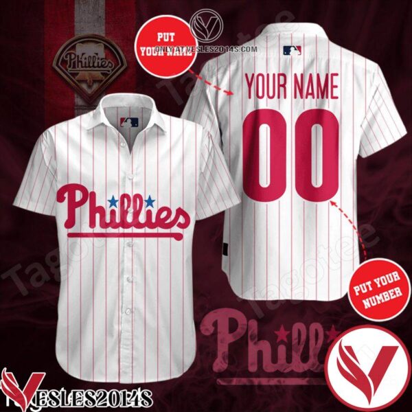 Personalized Philadelphia Phillies Pinstripe White Hawaiian Shirt And Short, Unique Gifts For Friends - Vesles2014S 1