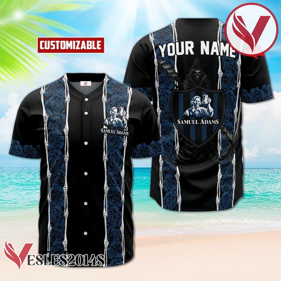 Personalized Samuel Adams Blue Skeleton Rose Baseball Jersey, Perfect Gifts For Fans - Vesles2014S