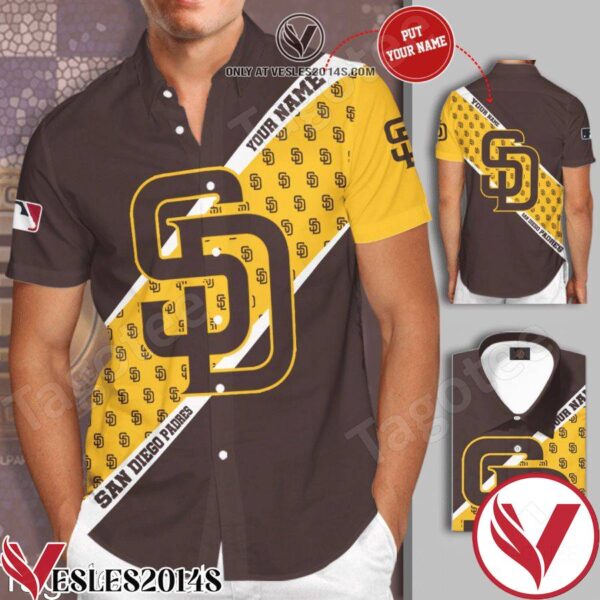 Personalized San Diego Padres Brown Yellow Hawaiian Shirt And Short, Unique Gifts For Friends - Vesles2014S 1