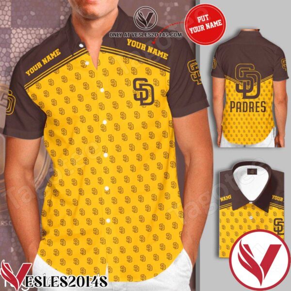 Personalized San Diego Padres Logo Yellow Brown Hawaiian Shirt And Short, Unique Gifts For Friends - Vesles2014S 1