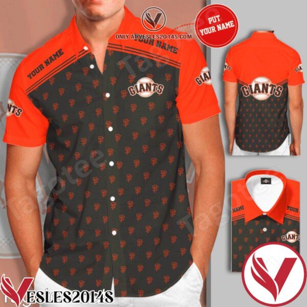 Personalized San Francisco Giants Logo Gray Orange Hawaiian Shirt And Short, Unique Gifts For Friends - Vesles2014S 1