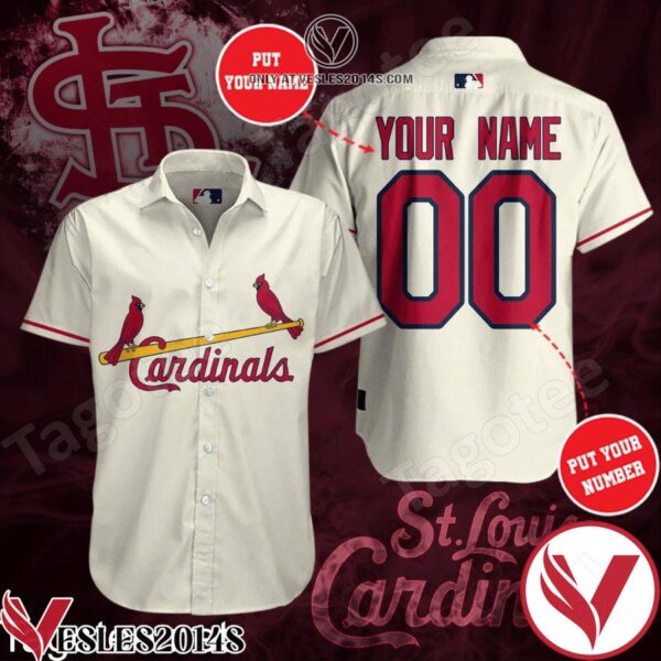 Personalized St. Louis Cardinals Beige Hawaiian Shirt And Short, Unique Gifts For Friends - Vesles2014S 1