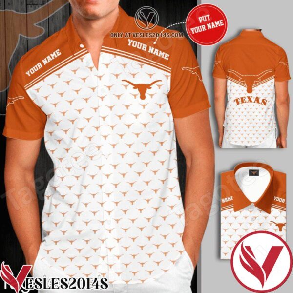 Personalized Texas Longhorns Logo White Orange Hawaiian Shirt And Short, Unique Gifts For Friends - Vesles2014S 1
