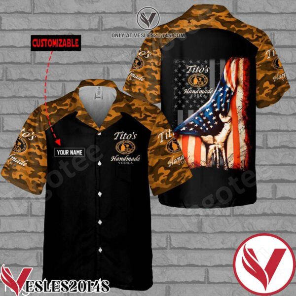 Personalized Tito’s Handmade Vodka USA Flag Camo Black Hawaiian Shirt And Short, Unique Gifts For Friends - Vesles2014S 1