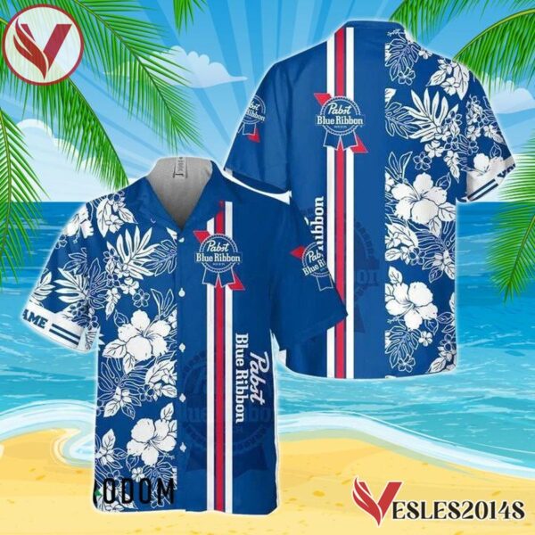Personalized Tropical Flowers Pabst Blue Ribbon Hawaiian Shirt, Best Summer Gifts For Fans - Vesles2014S