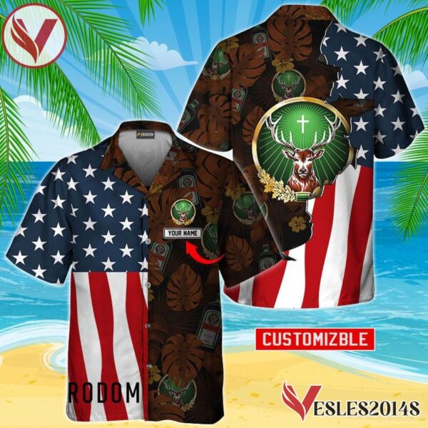 Personalized Tropical Vibes American Flag Jagermeister Hawaiian Shirt, Best Summer Gifts For Fans - Vesles2014S