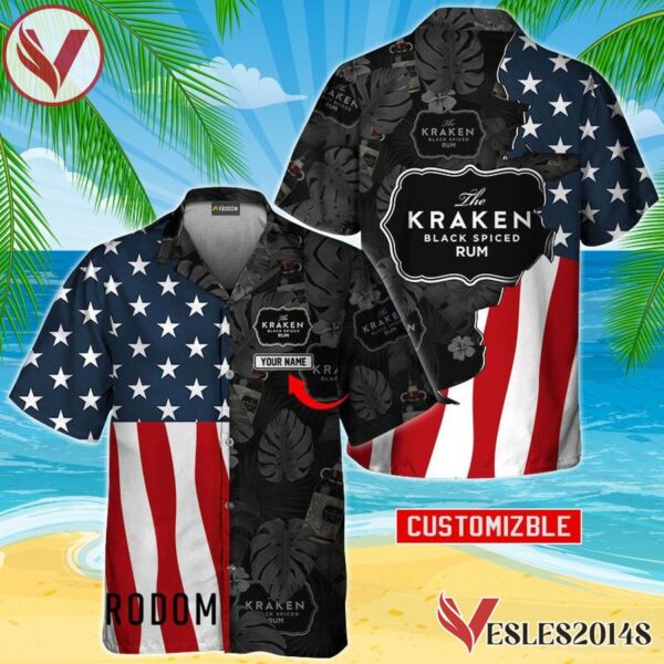 Personalized Tropical Vibes American Flag Kraken Rum Hawaiian Shirt, Best Summer Gifts For Fans - Vesles2014S