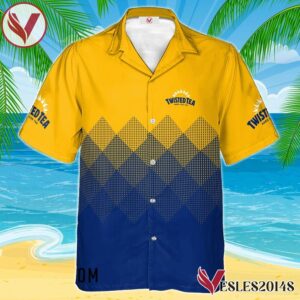 Personalized Twisted Tea Yellow And Blue Halftone Hawaiian Shirt, Best Summer Gifts For Fans - Vesles2014S 1