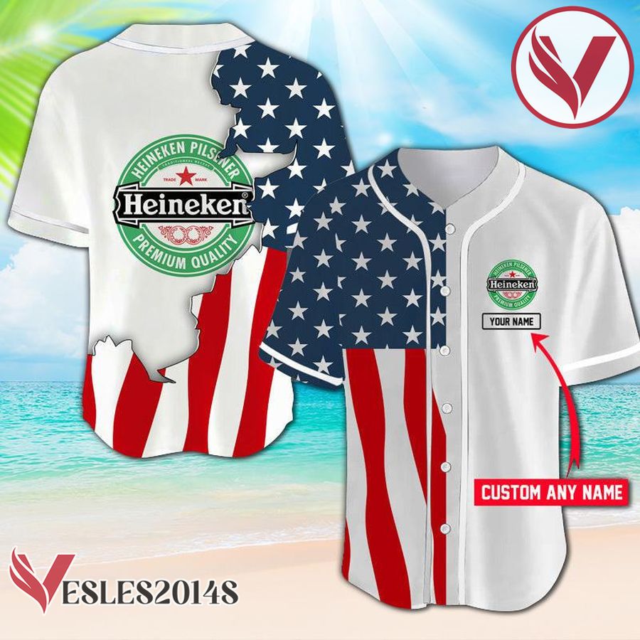 Personalized US Flag Heineken Baseball Jersey, Perfect Gifts For Fans - Vesles2014S