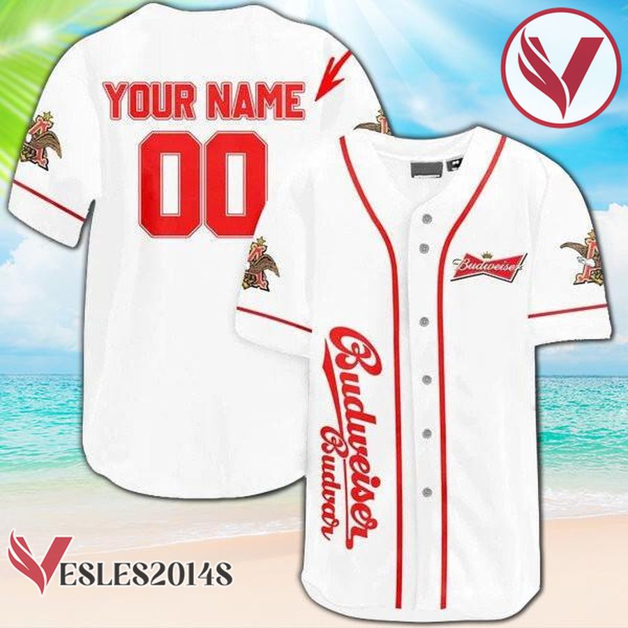 Personalized White Budweiser Beer Baseball Jersey, Perfect Gifts For Fans - Vesles2014S